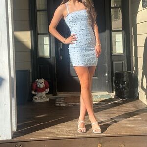 Windsor Light Blue Beaded Mini Dress